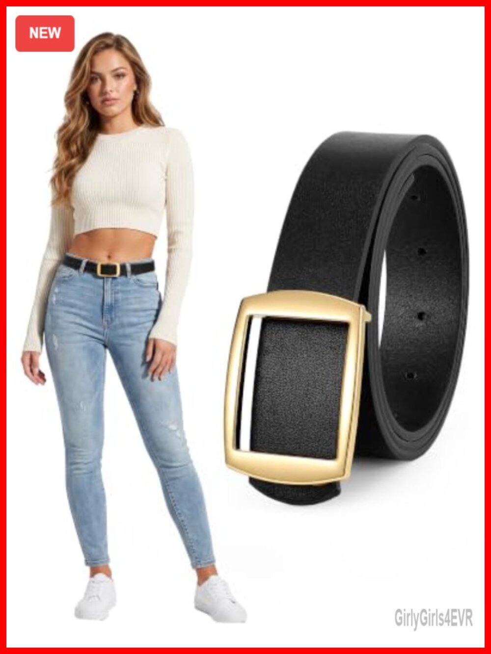 Women's PU Leather Waist Belt No-Tail Design Detachable Square Buckle